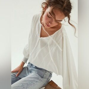 Anthropologie Smocked Top. White. Size S.